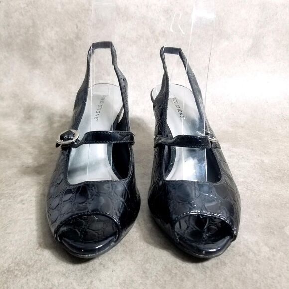 Predictions Womens 70965 Size 6 Black Croc Print Slip On Peep Toe Slingback Heel - Picture 2 of 10